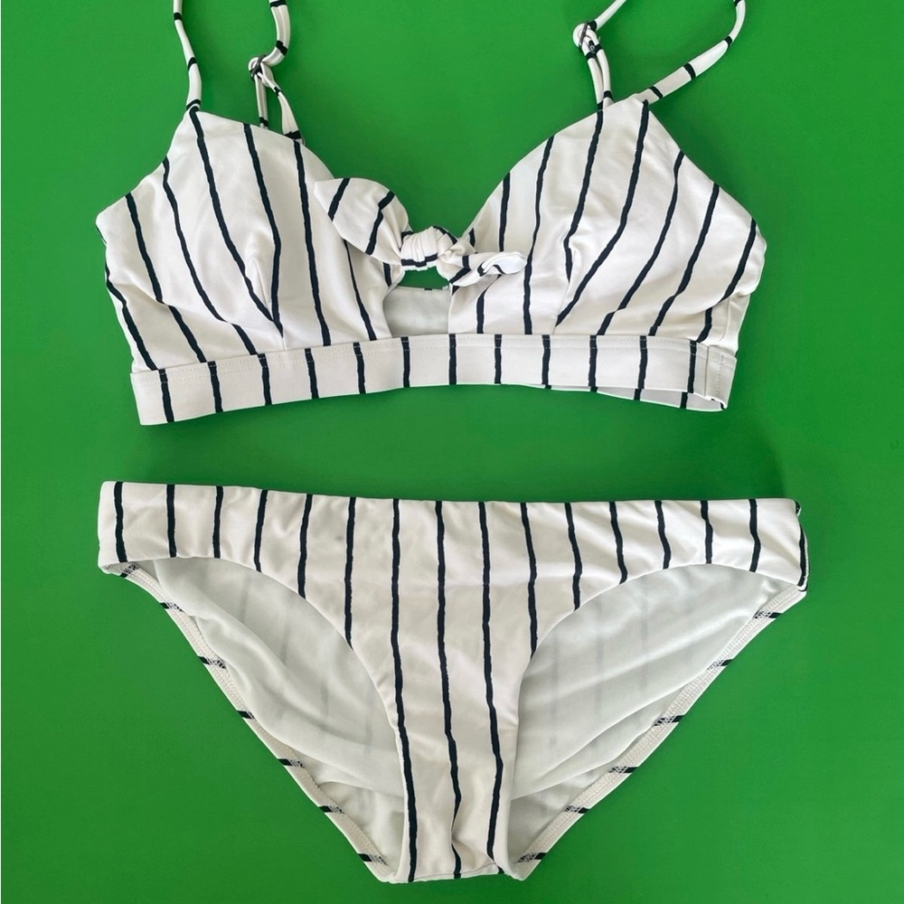 Billabong White and Black Striped Swimwear